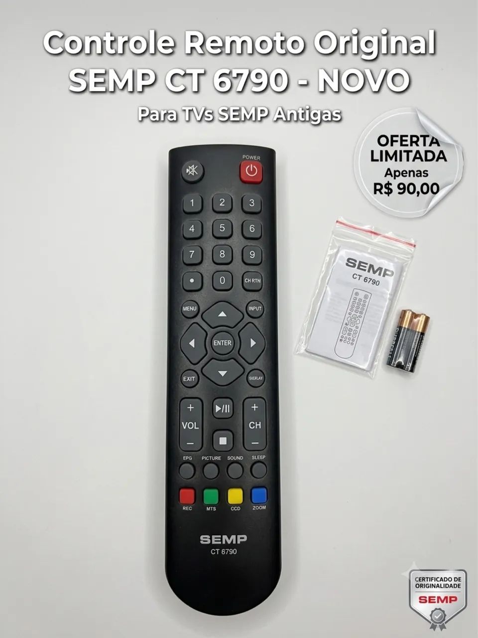 Controle SEMP original, funciona em tv antiga 