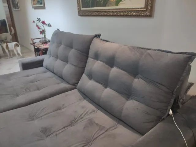 Sofá Retrátil e Reclinável Cinza Escuro 2 Lugares - Foto 4