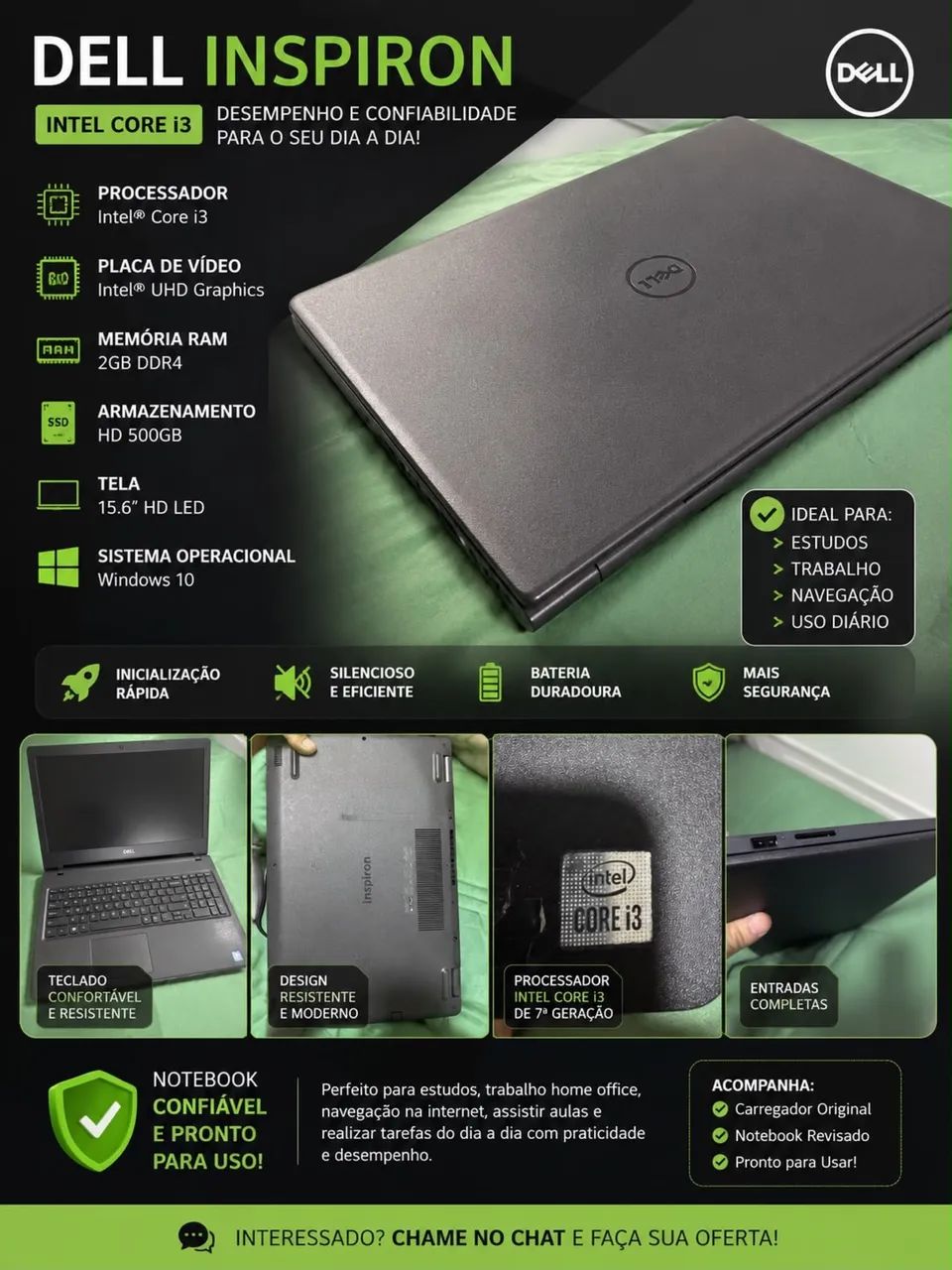 ? NOTEBOOK DELL INSPIRON | INTEL CORE i3 | SSD | PRONTO PARA USO 