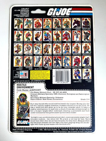 Comandos em Ação G.I. Joe AirTight 1985 Hasbro fullcard cartela
