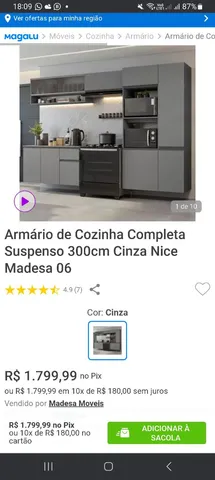 Armário Cozinha Completa Suspenso 300cm Cinza Madesa Nice 07