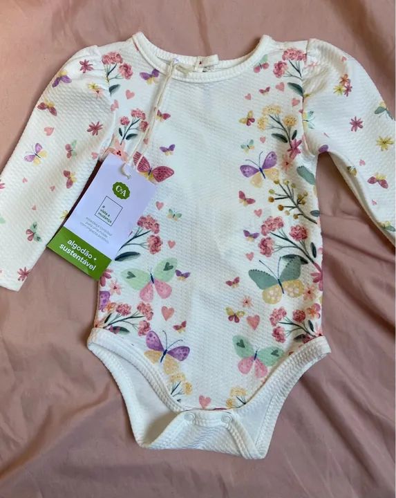 Body cea baby club novo com etiqueta/tag borboletas e flores manga longa 6 meses