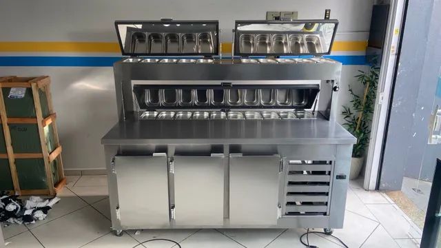 Pizzarola/condimentadora refrigeradora em aço inox sob medida com cubas - Foto 3