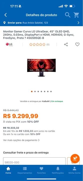 Monitor Gamer Curvo LG UltraGear 45'' OLED QHD 240Hz