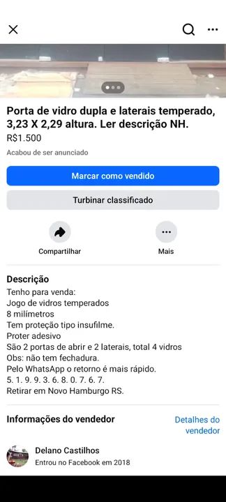 Porta de vidro temperado 2,23 X 2, 29 altura. Ler descrição. Novo Hamburgo RS. - Foto 3