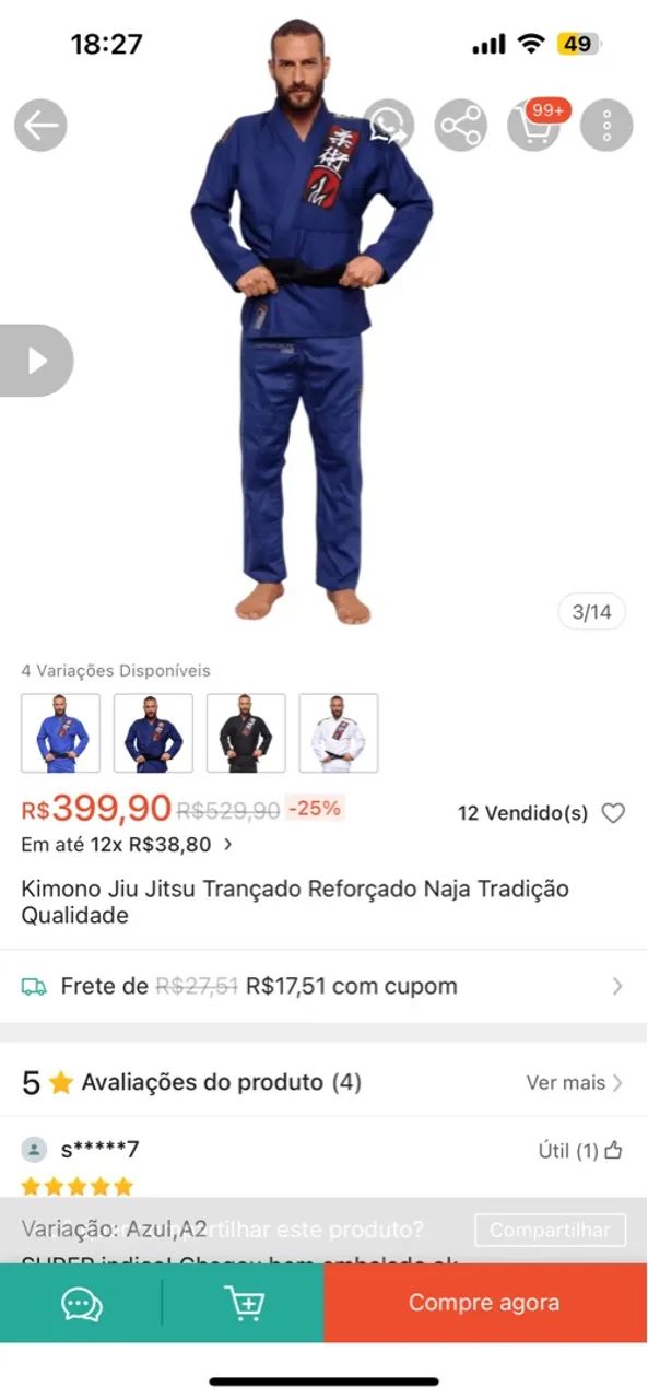 Kimono Jiu-Jitsu Azul - Ideal para treinos e competições - Foto 2