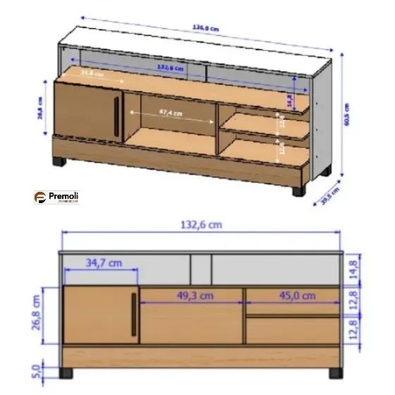 Rack para TV até 55 Polegadas 1 Porta com Pés de Madeira Taipu Bechara - Foto 3