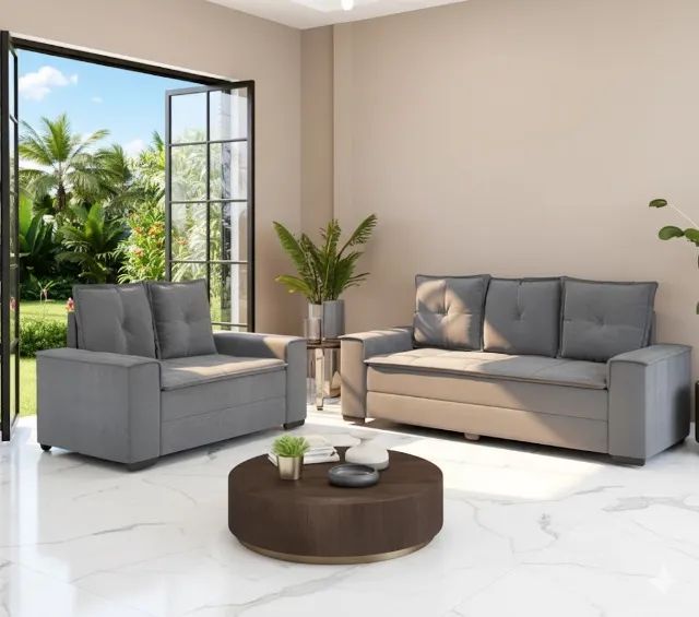 Conjunto Sofá 2 e 3 Lugares Suiça Cinza