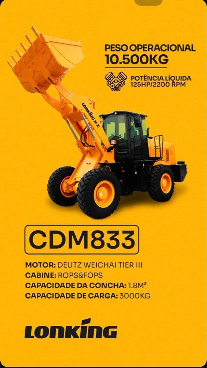 Pá Carregadeira Lonking CDM833 - 10.500KG
