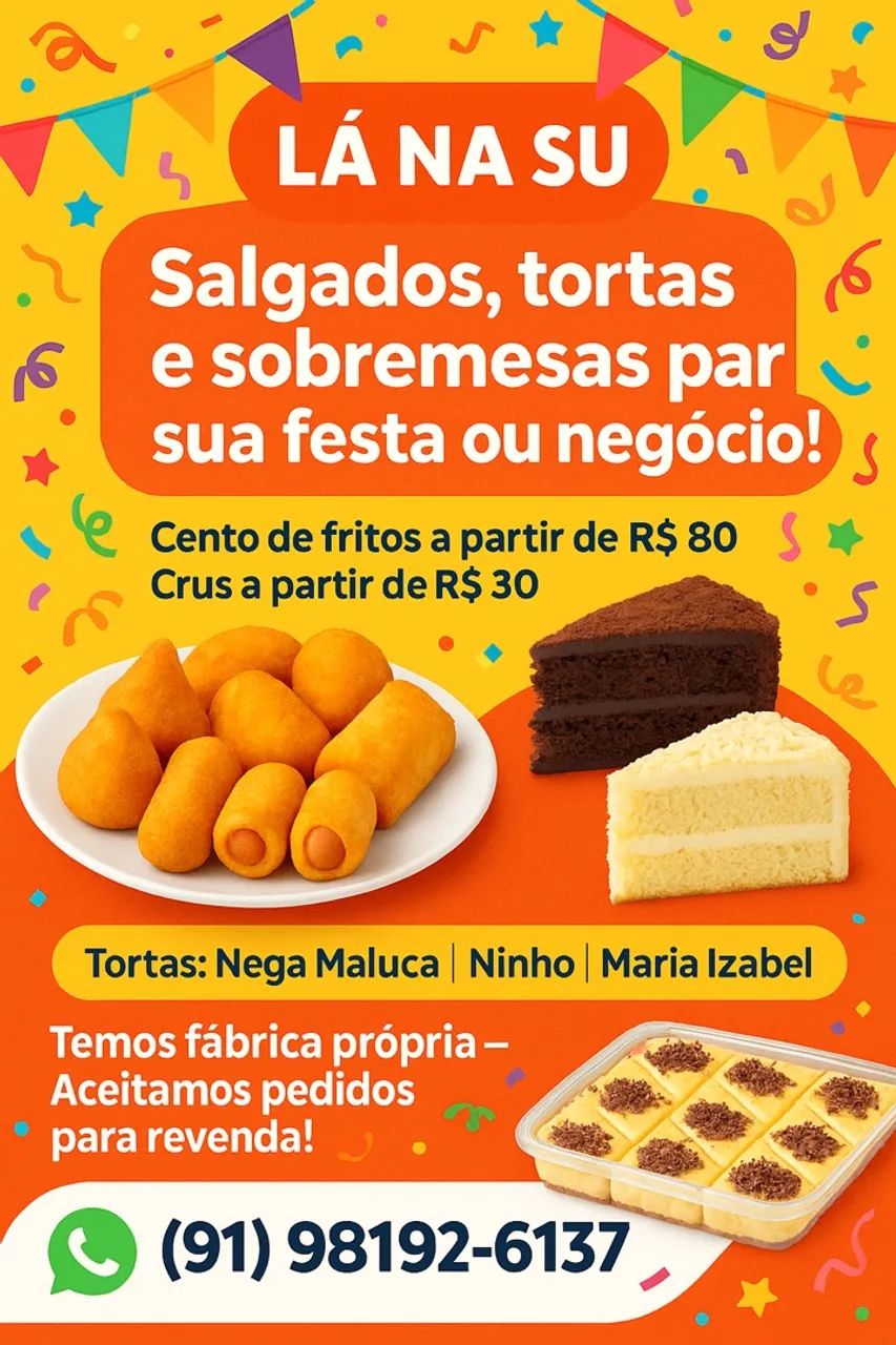 Salgados, Tortas e Sobremesas para sua Festa ou Negócio