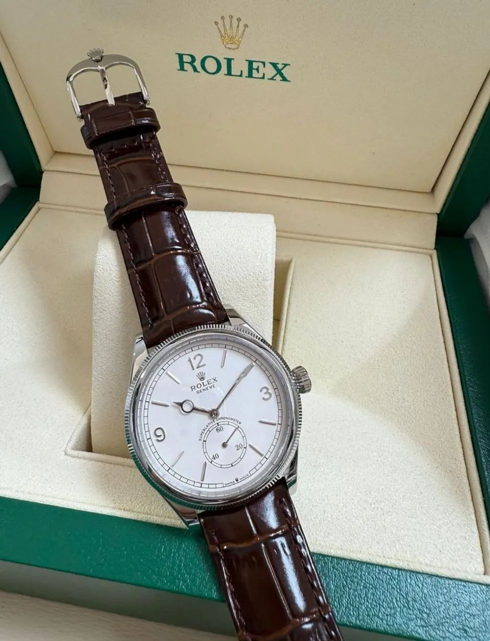 Relógio Estilo Rolex 1908  em Aço Inoxidável e Couro - Foto 3