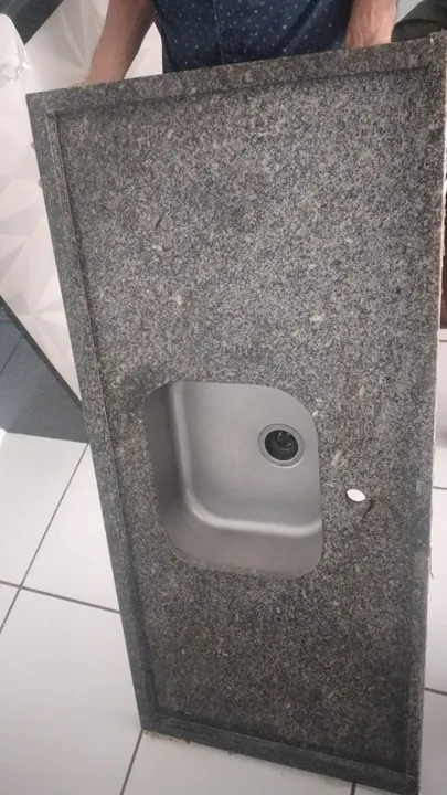 Bancada Pia em Granito com Cuba em Aço + Balcão em MDF para Cozinha