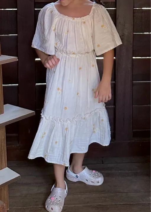 Vestido de algodão com textura e flores Zara  - Foto 2
