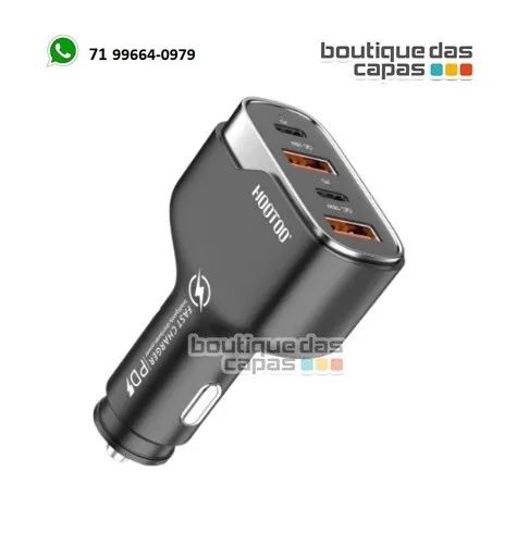 ADAPTADOR VEICULAR CARREGADOR CARRO 2 TIPO C + 2 USB 96W PD-CH2 TURBO - Foto 3