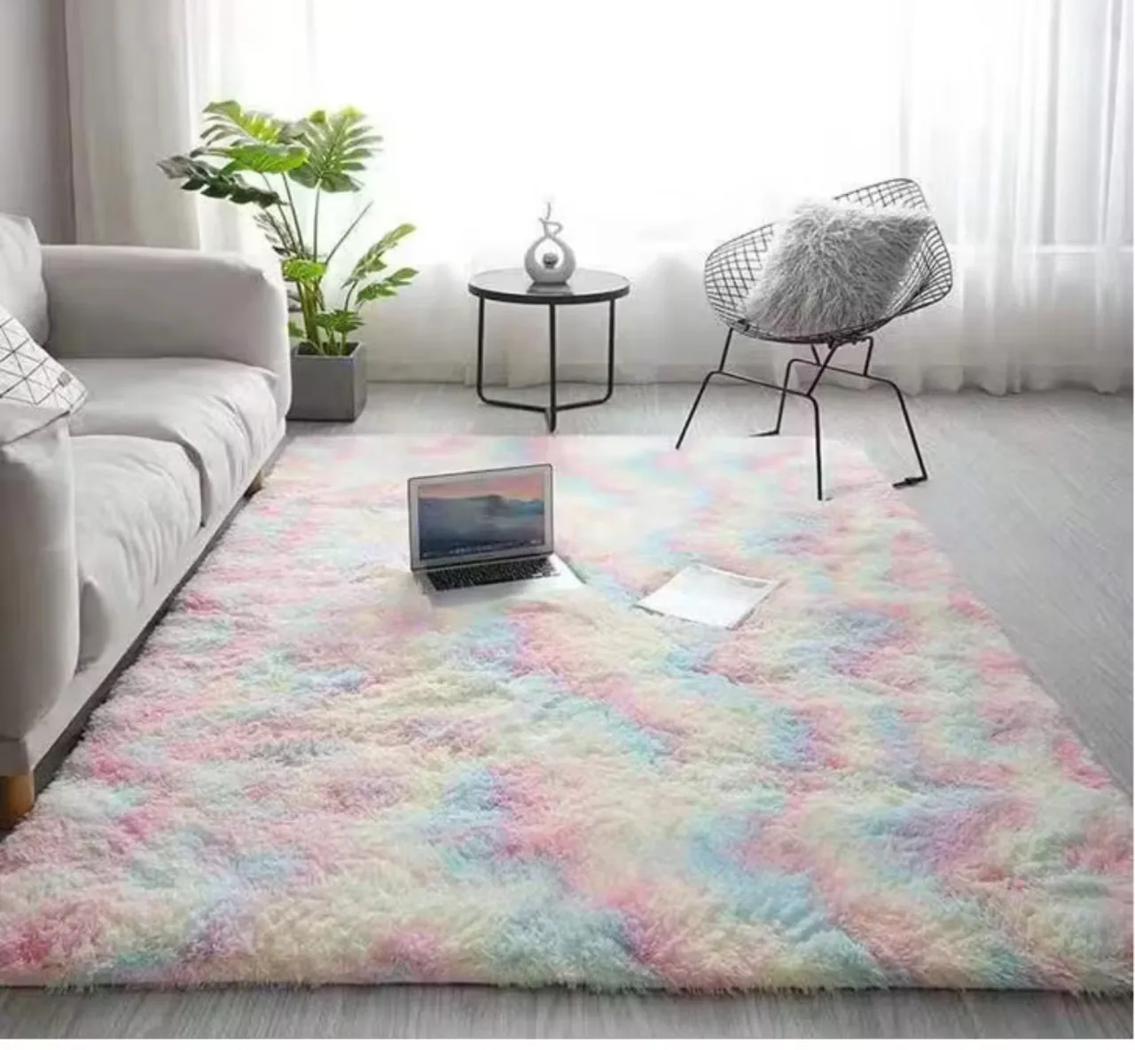 Tapete Shaggy Arco-Íris Pelúcia Macio 2,0x2,4m