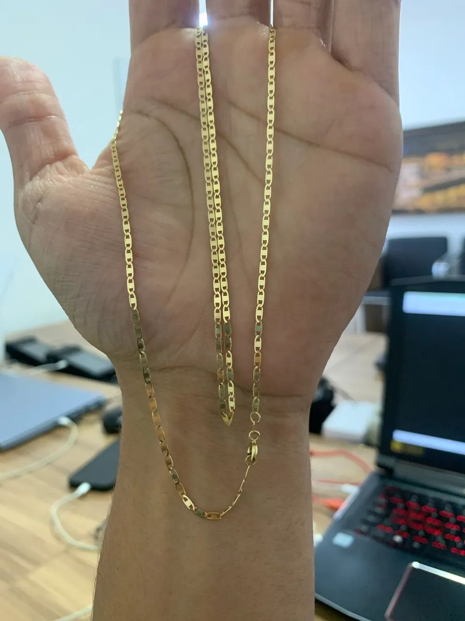 Corrente piastrine nova ouro 18klt