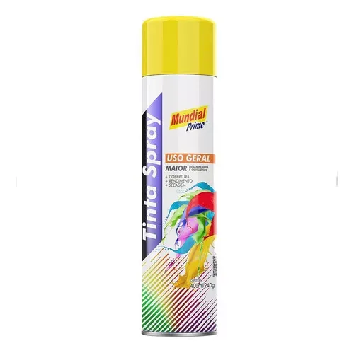 Tinta Spray 400ml Mundial Prime Uso Geral Cor Amarelo