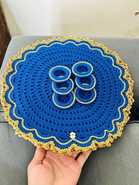 Jogo Americano Crochê Azul e Dourado - Foto 3