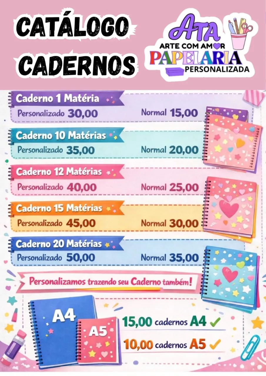 Cadernos personalizados + Etequetas escolares 