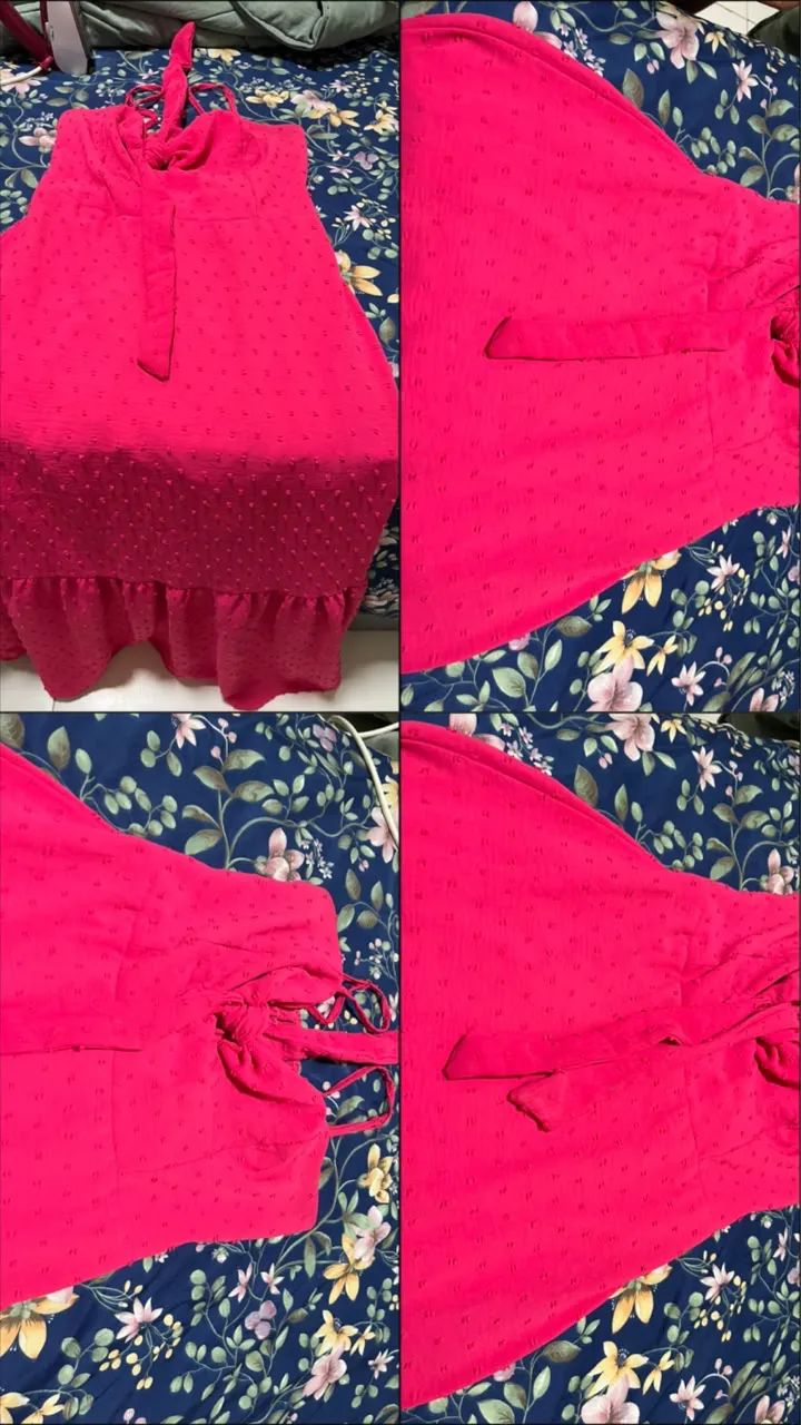 Vestido Midi Rosa Pink / Chiclete com Poá em Relevo (Swiss Dot)