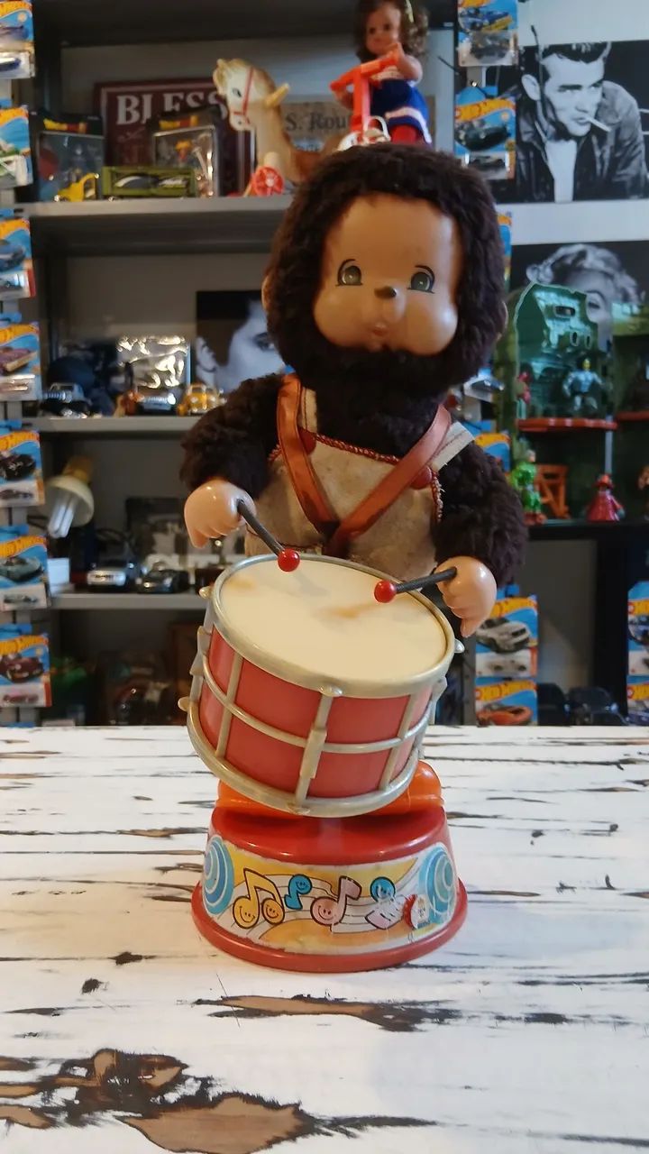 Brinquedo vintage "Macaco Pablo Bate Tambor". Da Mimo. Da década de 1980 - Foto 3