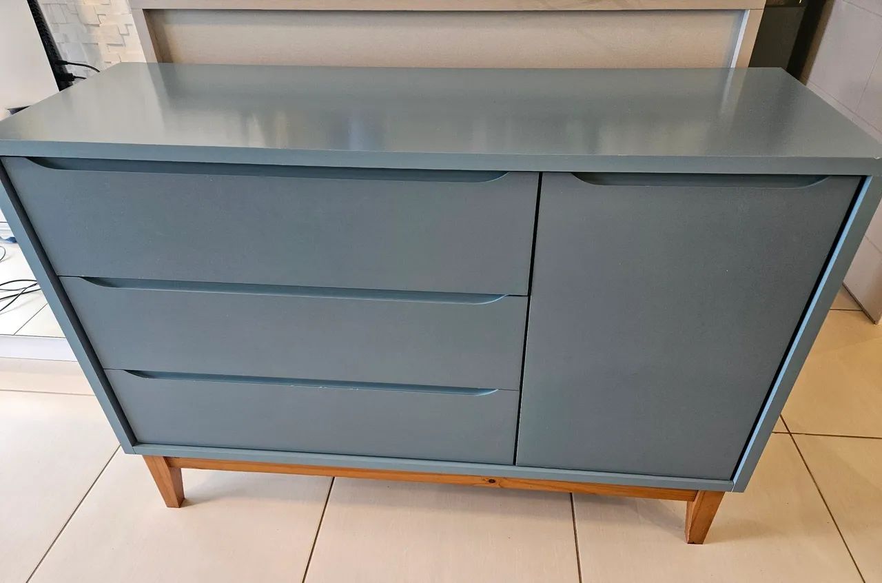 CÔMODA | AZUL FOSCO LAQUEADO + MADEIRA NATURAL - Foto 3