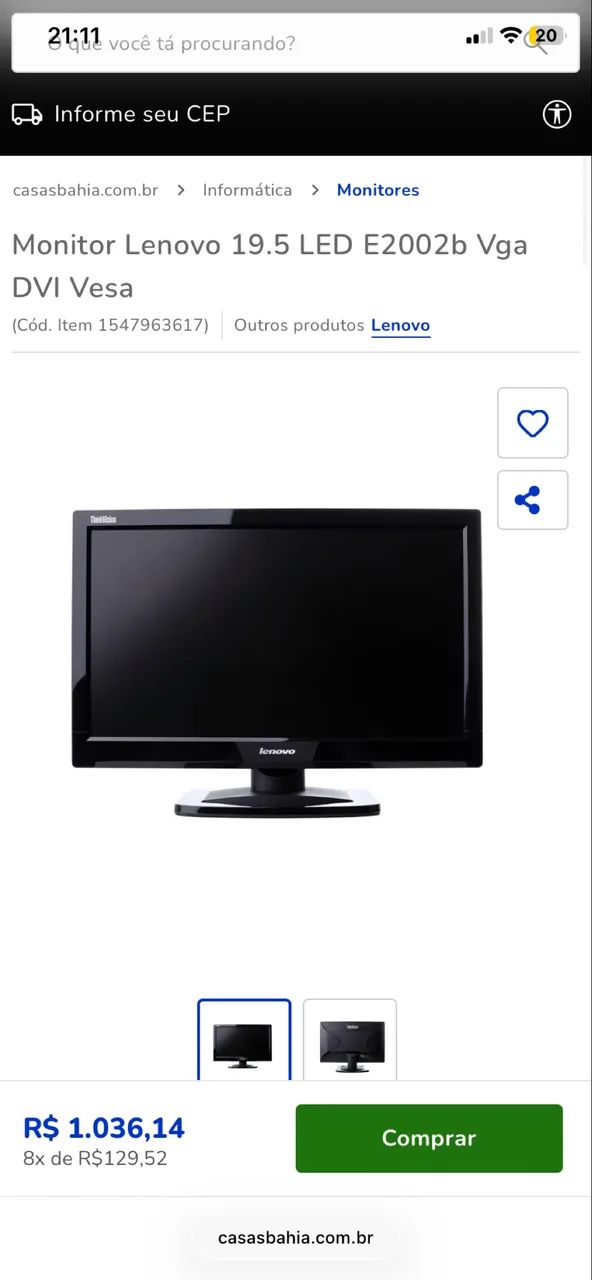 Monitor Lenovo 19,05 Polegadas  - Foto 2