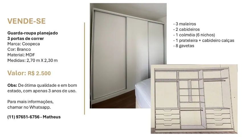 Guarda-roupa planejado 3 portas