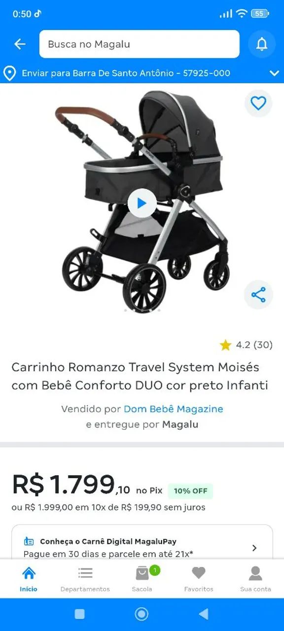 Vendo carrinho de bebê da marca romanzo 