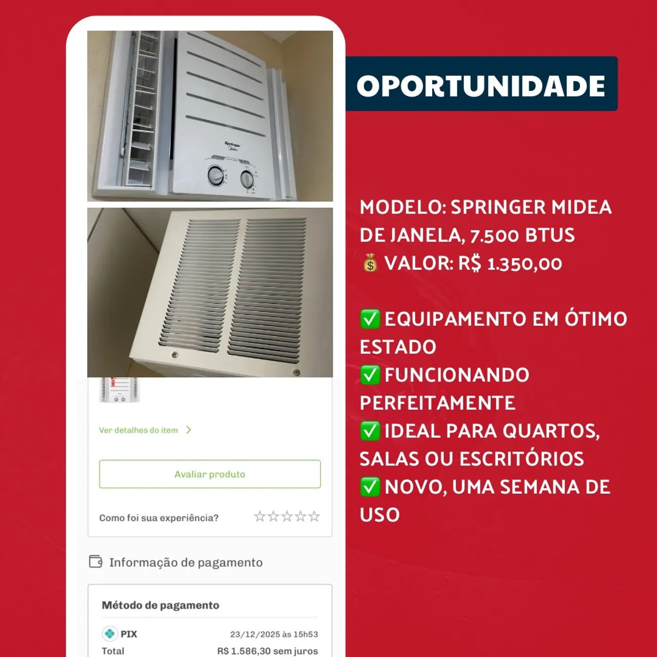 Ar condicionado Midea 7500btus