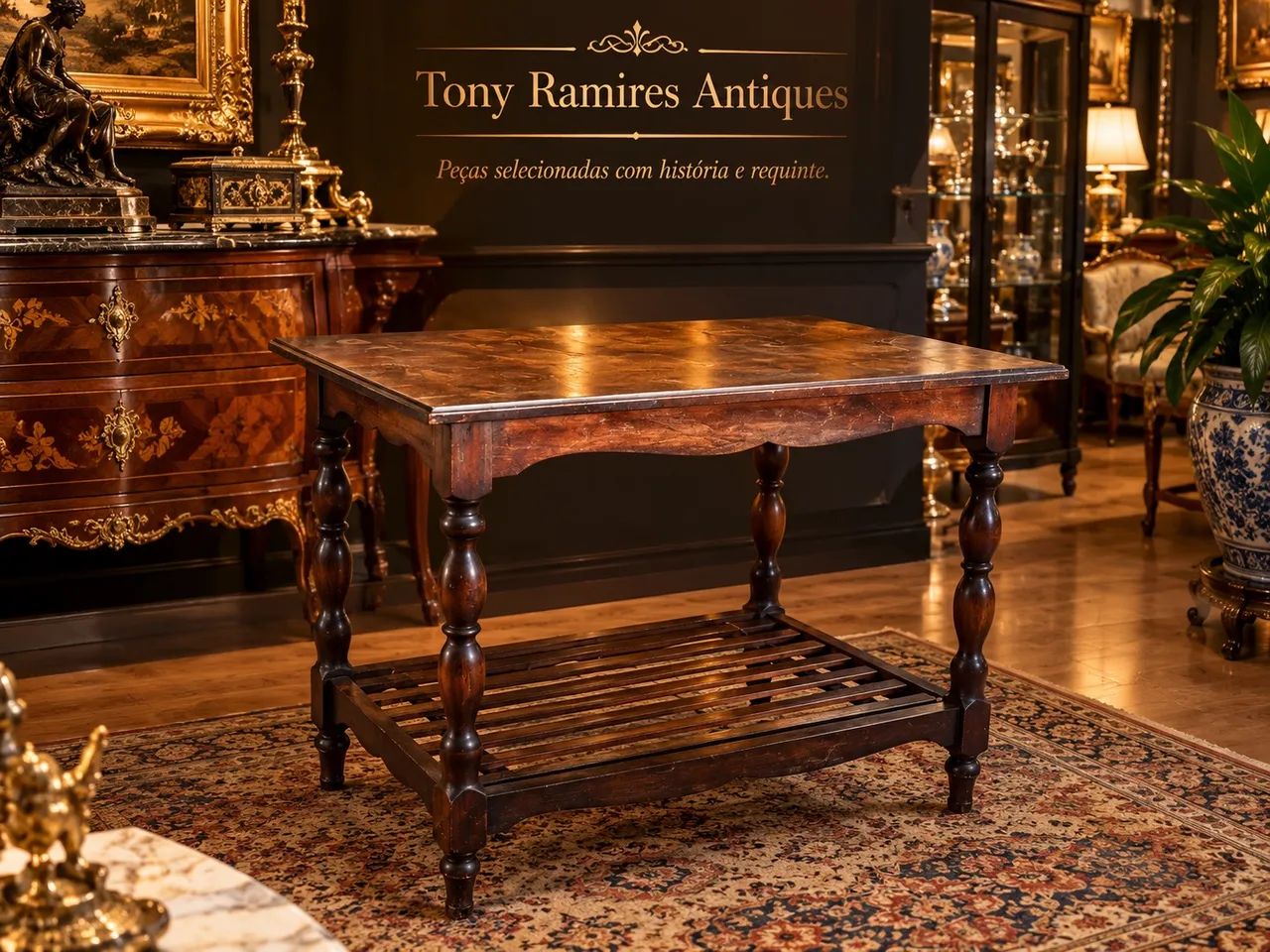 MESA DE APOIO EM MADEIRA MACIÇA - ESTILO COLONIAL.