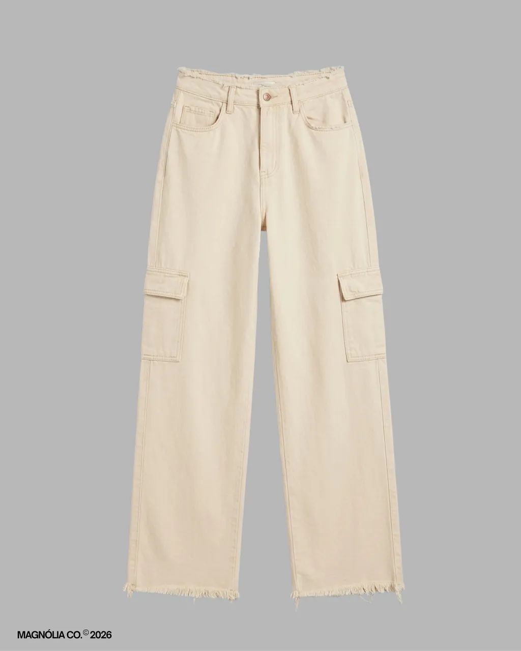 calça wide cargo bege