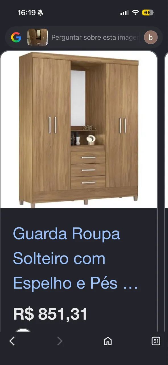 VENDE-SE GUARDA-ROUPA DE SOLTEIRO