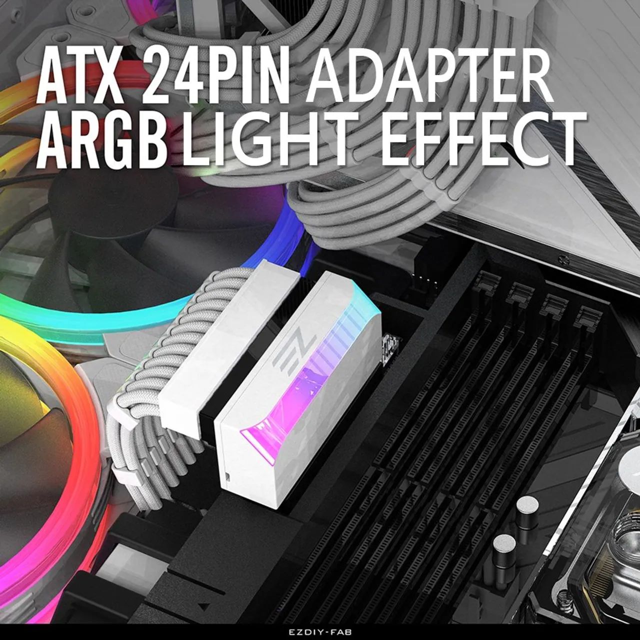 Adaptador de alimentação ATX 24 pinos 90 graus para Placa mãe 5V 3 pinos ARGB Pc
