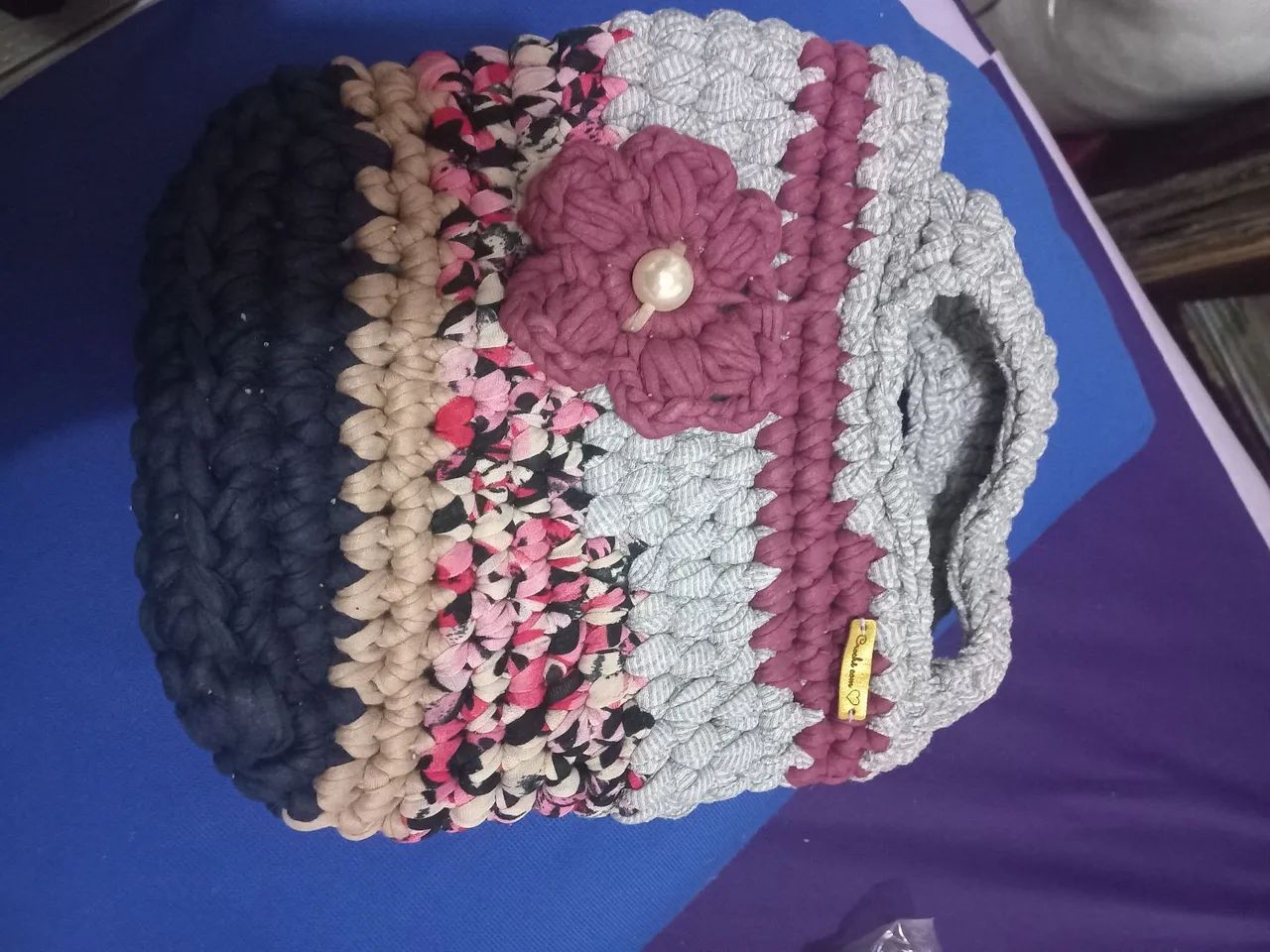 Bolsa de crochê fio de malha  - Foto 4