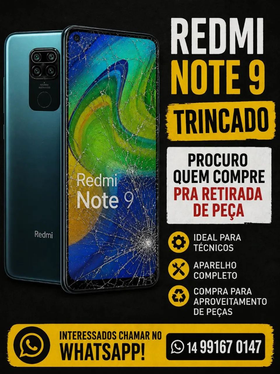 Xiaomi redmi note 9 - retirar peças