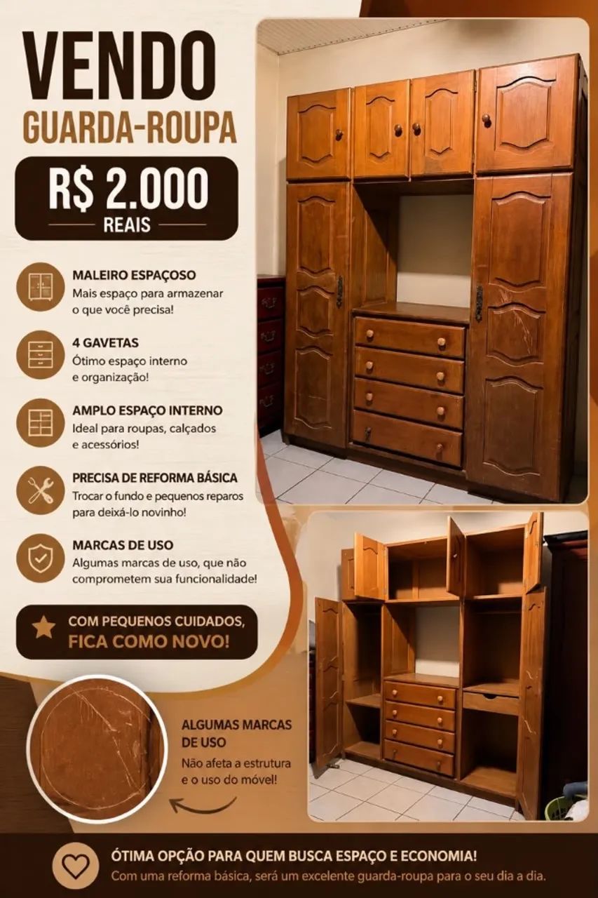 Guarda roupa de madeira 