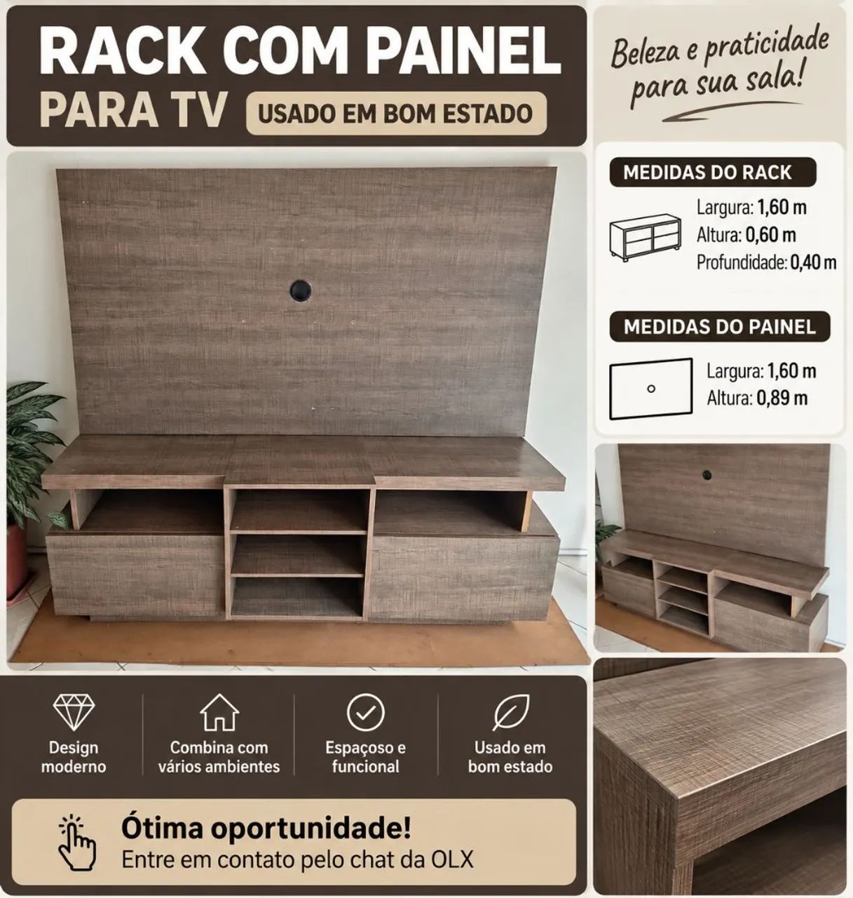 Rack com Painel para TV - Usado em Bom Estado - Foto 3