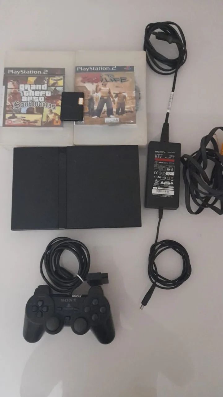PLAYSTATION 2 Slim - COMPLETO CONTROLE< FONTE E CABO DE VÍDEO TUDO ORIGINAL (LER DESCRIÇÃ)