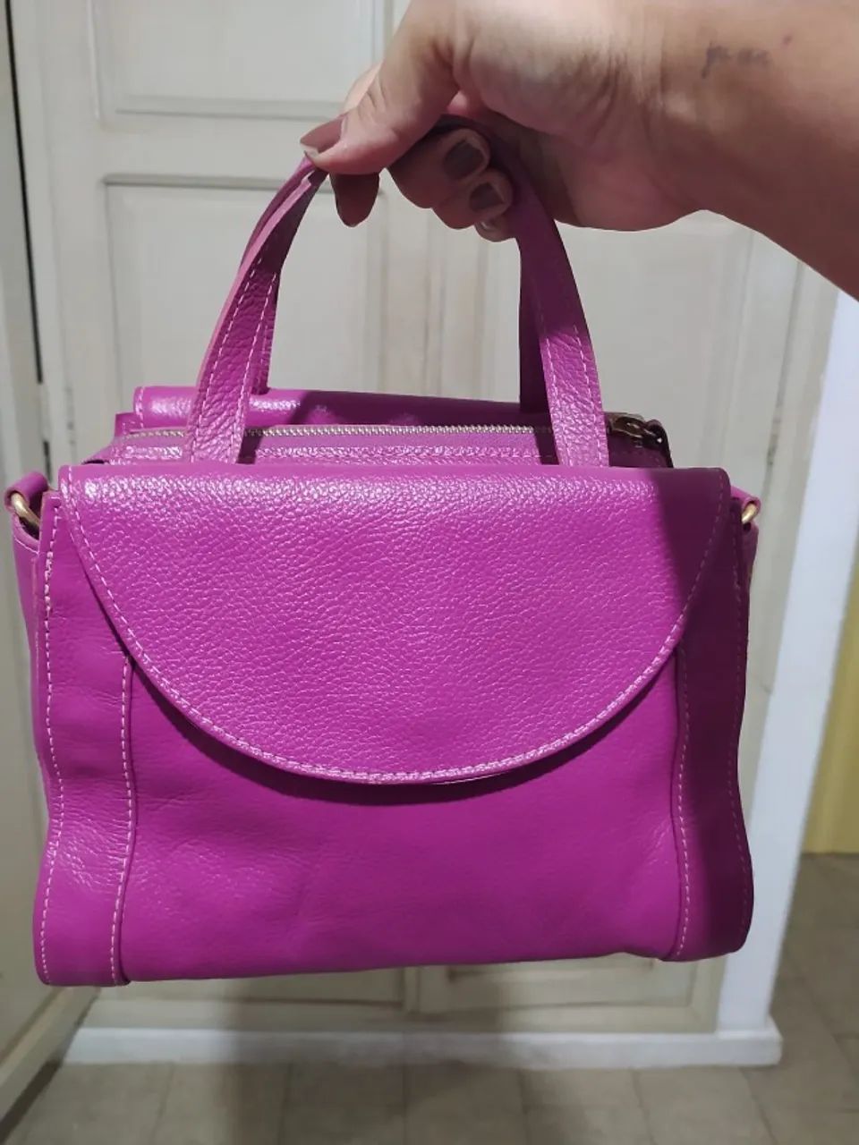 Bolsa de couro de mão com alça removível - Foto 3
