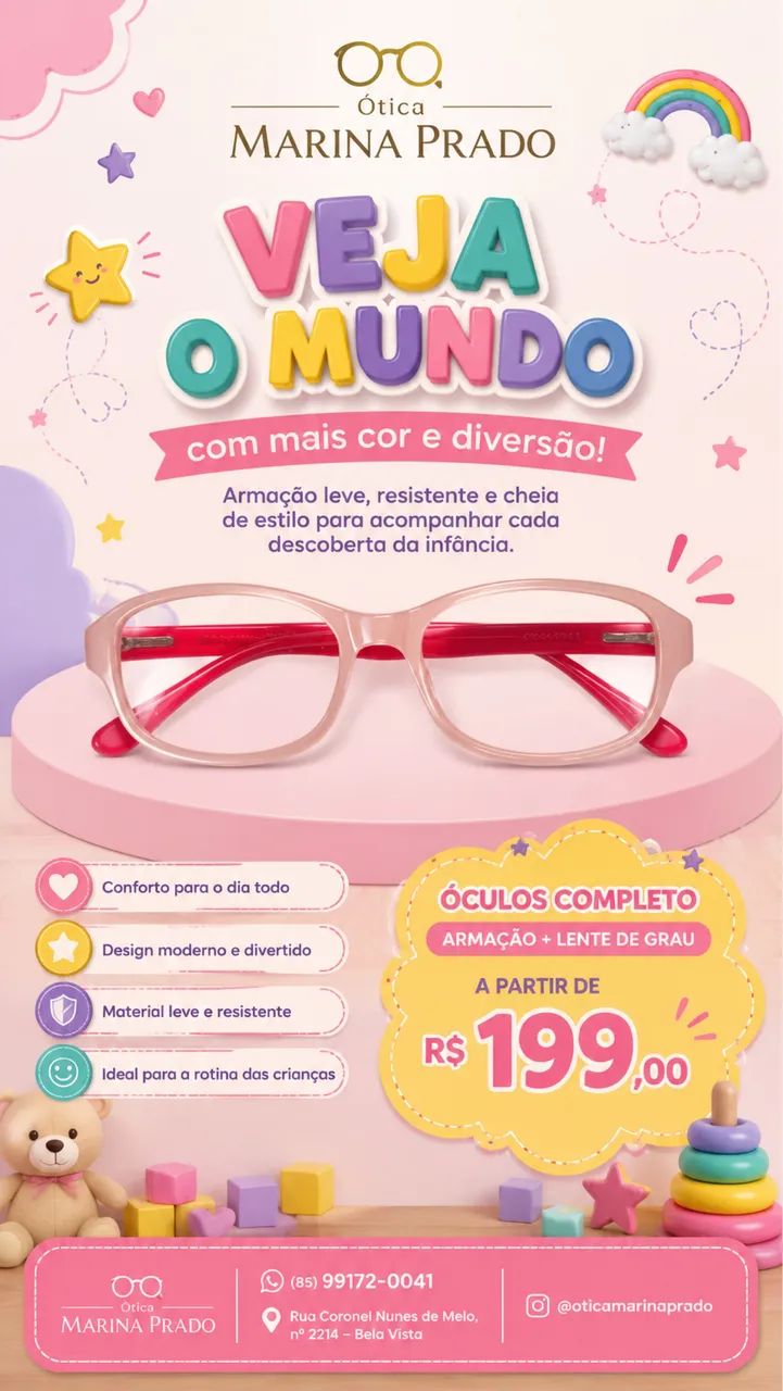 Armação e lente de grau  para crianças 