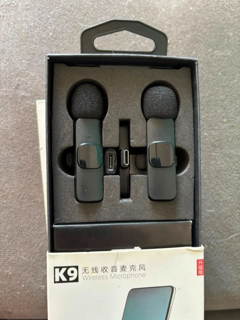 Kit microfone de lapela sem fio K9 duplo USB-C e Lightning