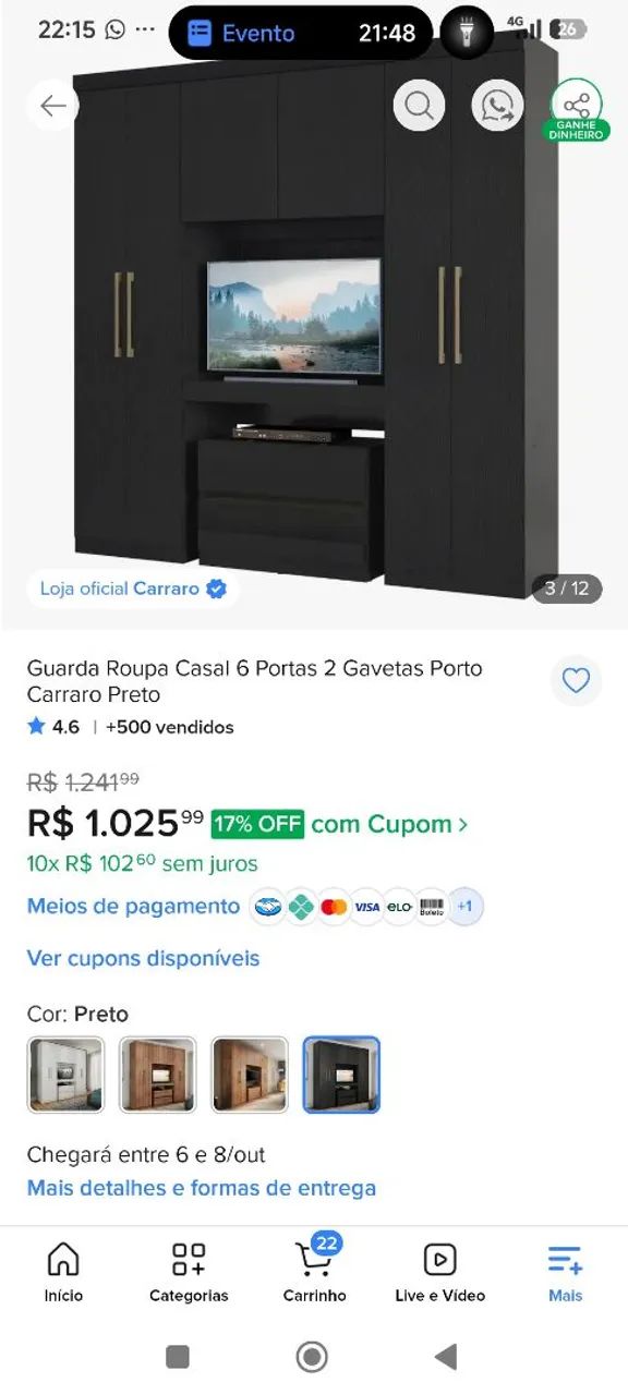 Guarda roupa lindíssimo 850$ 