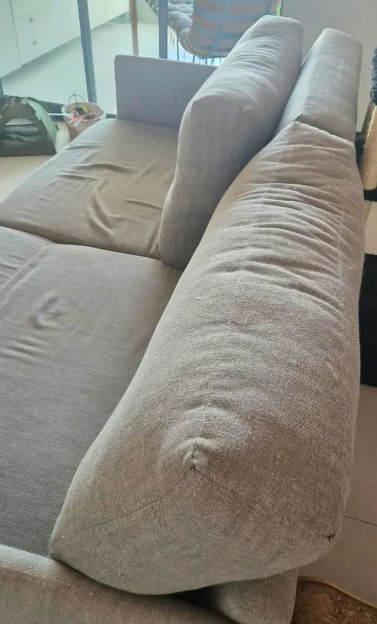 Sofá retrátil linho cinza 220cm - Foto 2