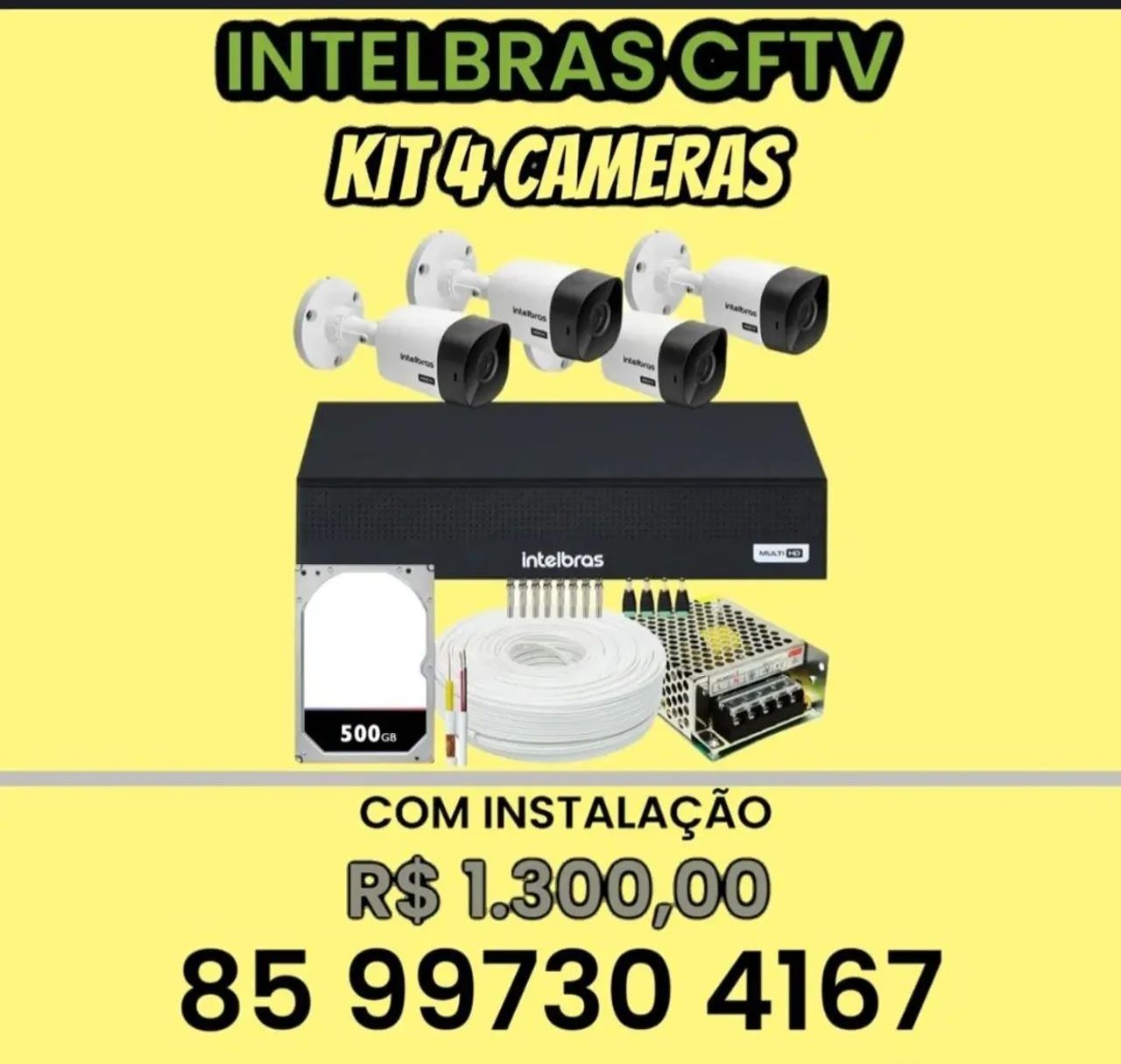 Kit 4 câmeras DVR Intelbras com HD