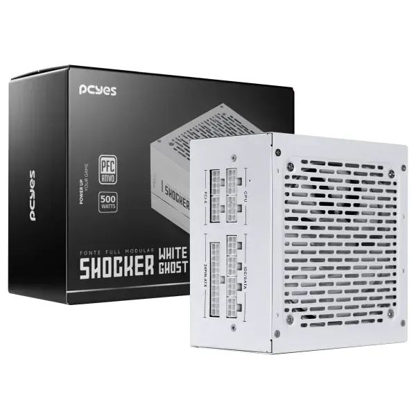Fonte Gamer Pcyes Shocker Full Modular 500W 80 Plus White - White Ghost