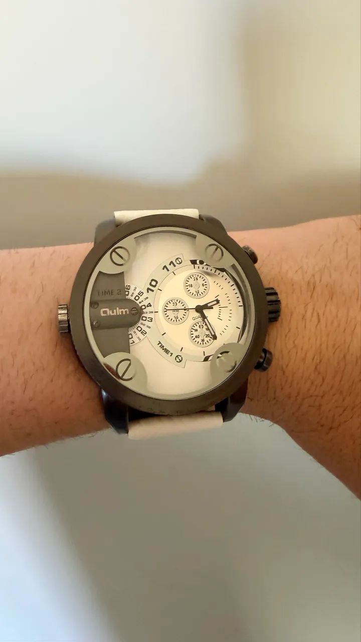 Relógio Olum Masculino Branco e Grafite