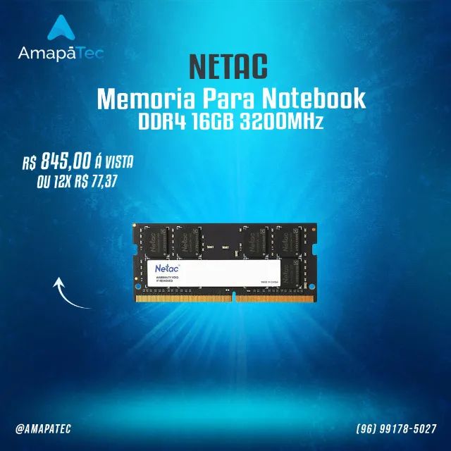 Memoria Para Notebook Netac 16GB DDR4 3200MHz