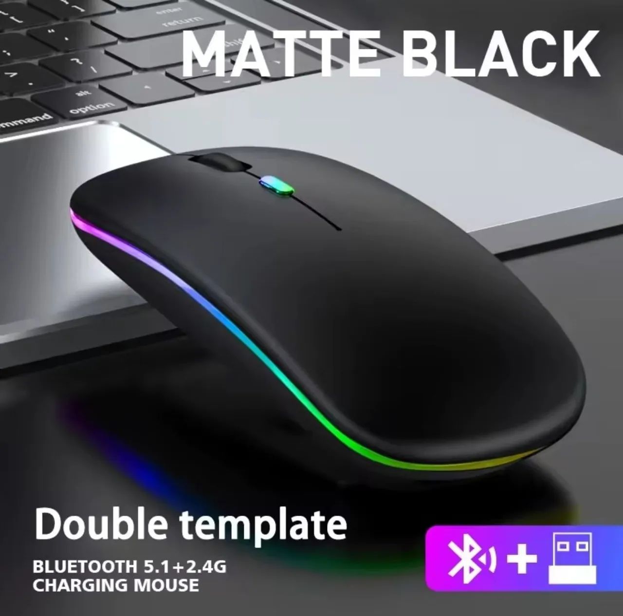 Mouse sem Fio Black Matte Tipo C Bluetooth 2.4 GHz