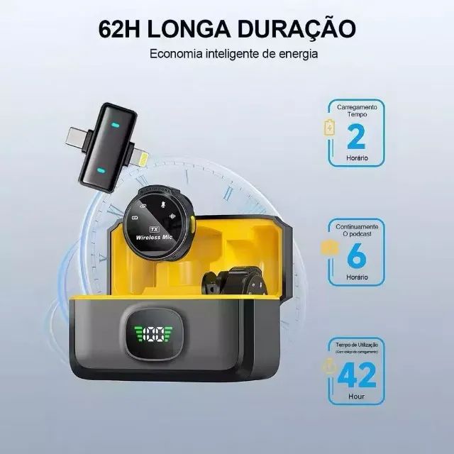 Microfone de Lapela Sem Fio Duplo Wireless com Display Digital Redução de Ruído  - Foto 5